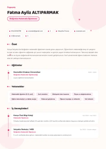 Matematik Öğretmeni Cv Örnekleri cv indir